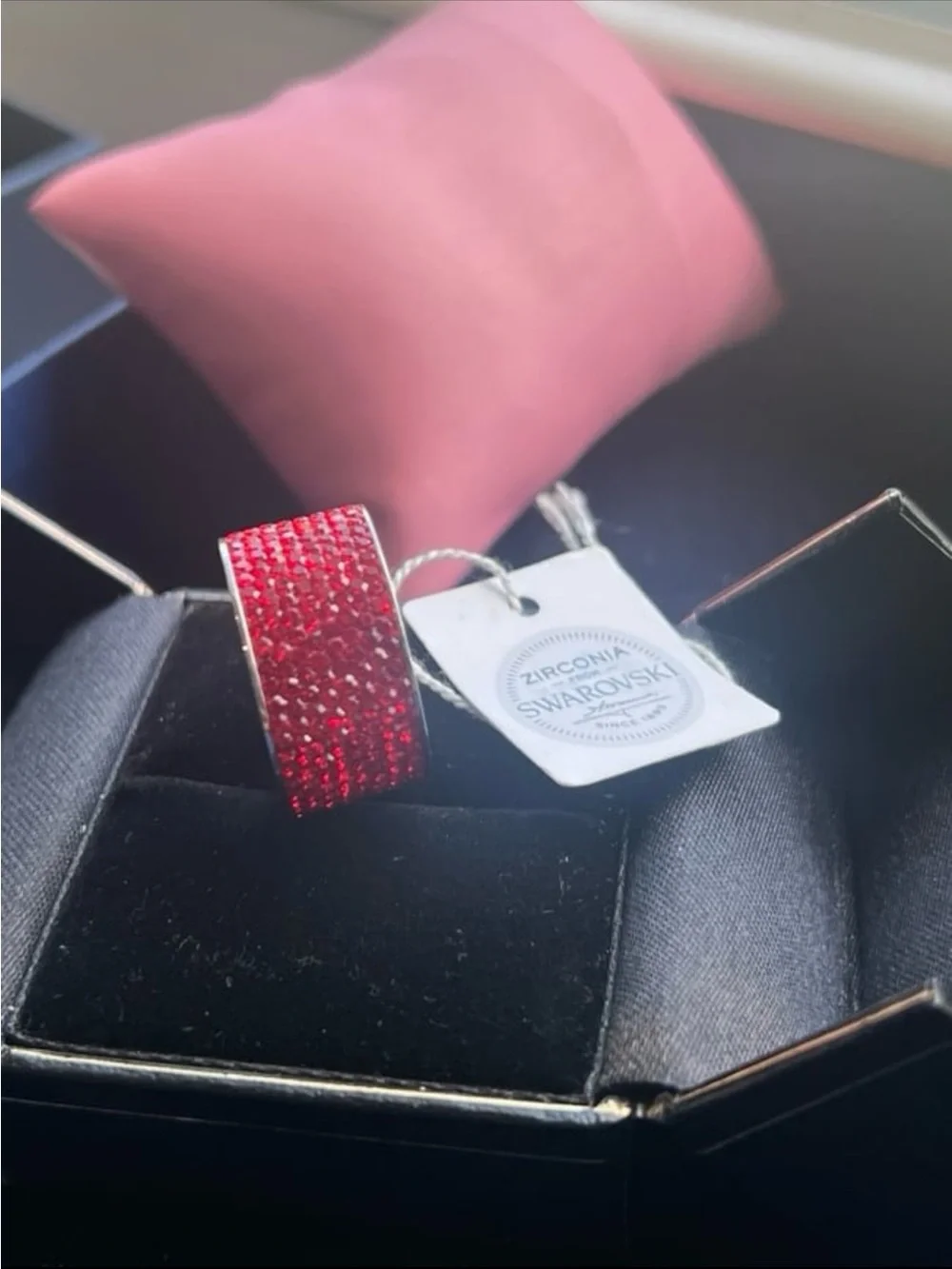 Red Swarovski elements size 9 stainless steel band with rhodium finish #522